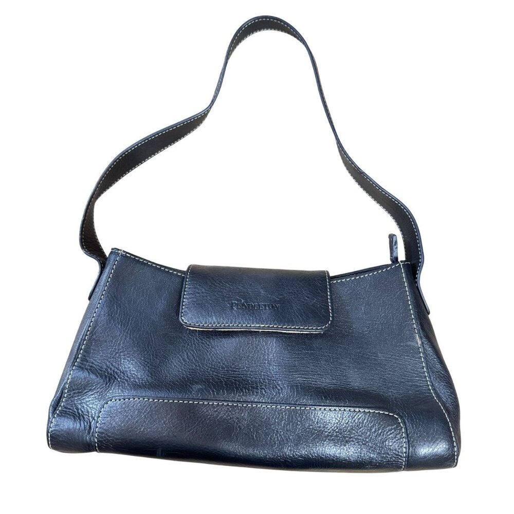 Pendleton Genuine Leather Purse Black Embossed Logo Shoulder Bag Tote 6"x11.5"